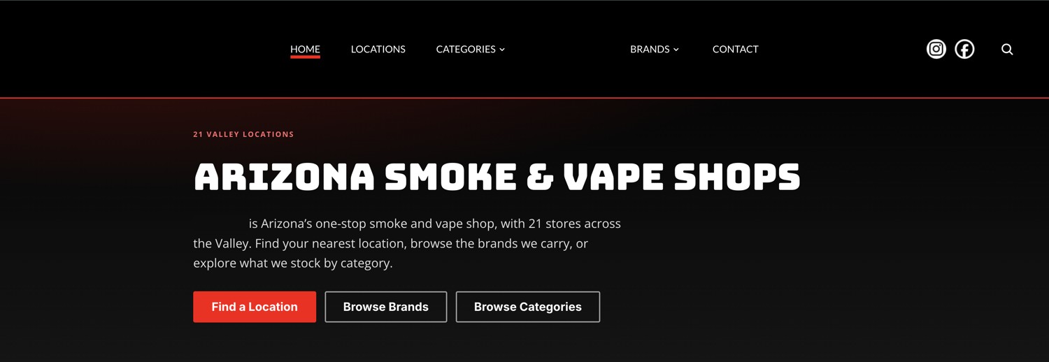 Home page with location finder, brand and category browsing